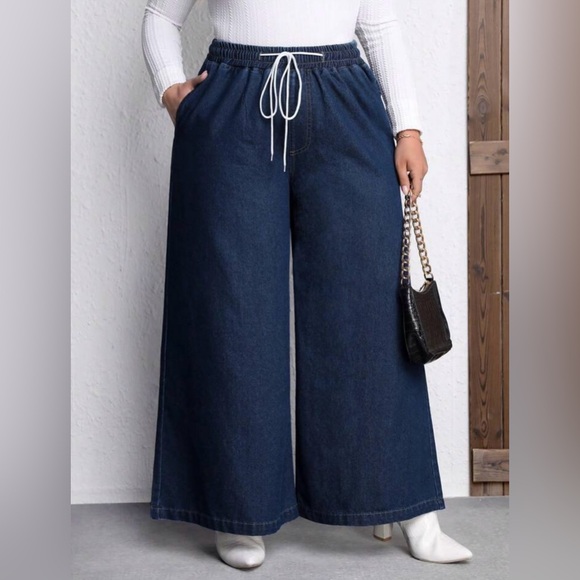 NWOT LUNE Plus Drawstring Waist Wide Leg Jeans size OXL/12 Color Blue - Picture 5 of 7
